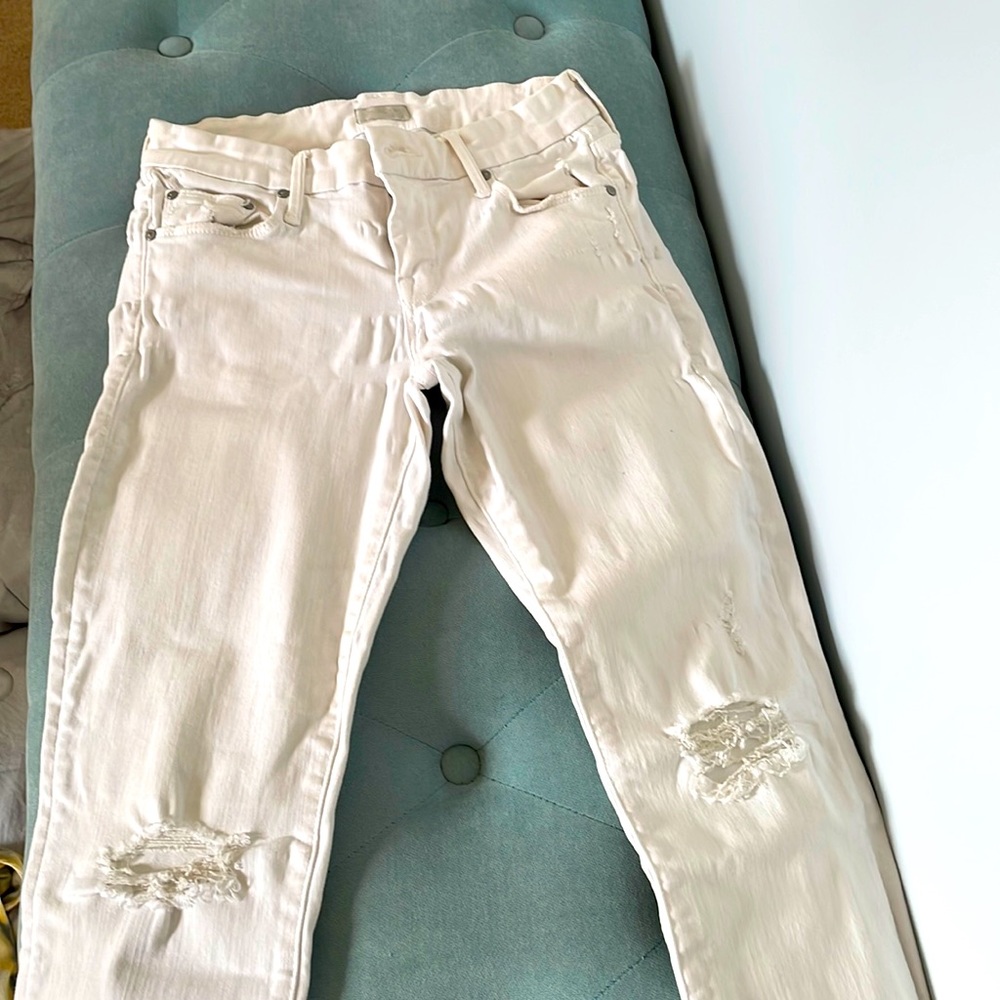 Mother raw edge white jeans
